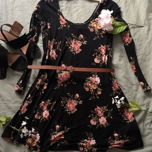 Long sleeve black floral dress